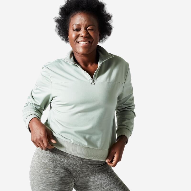Korte damessweater voor cardiofitness met lange mouwen groen