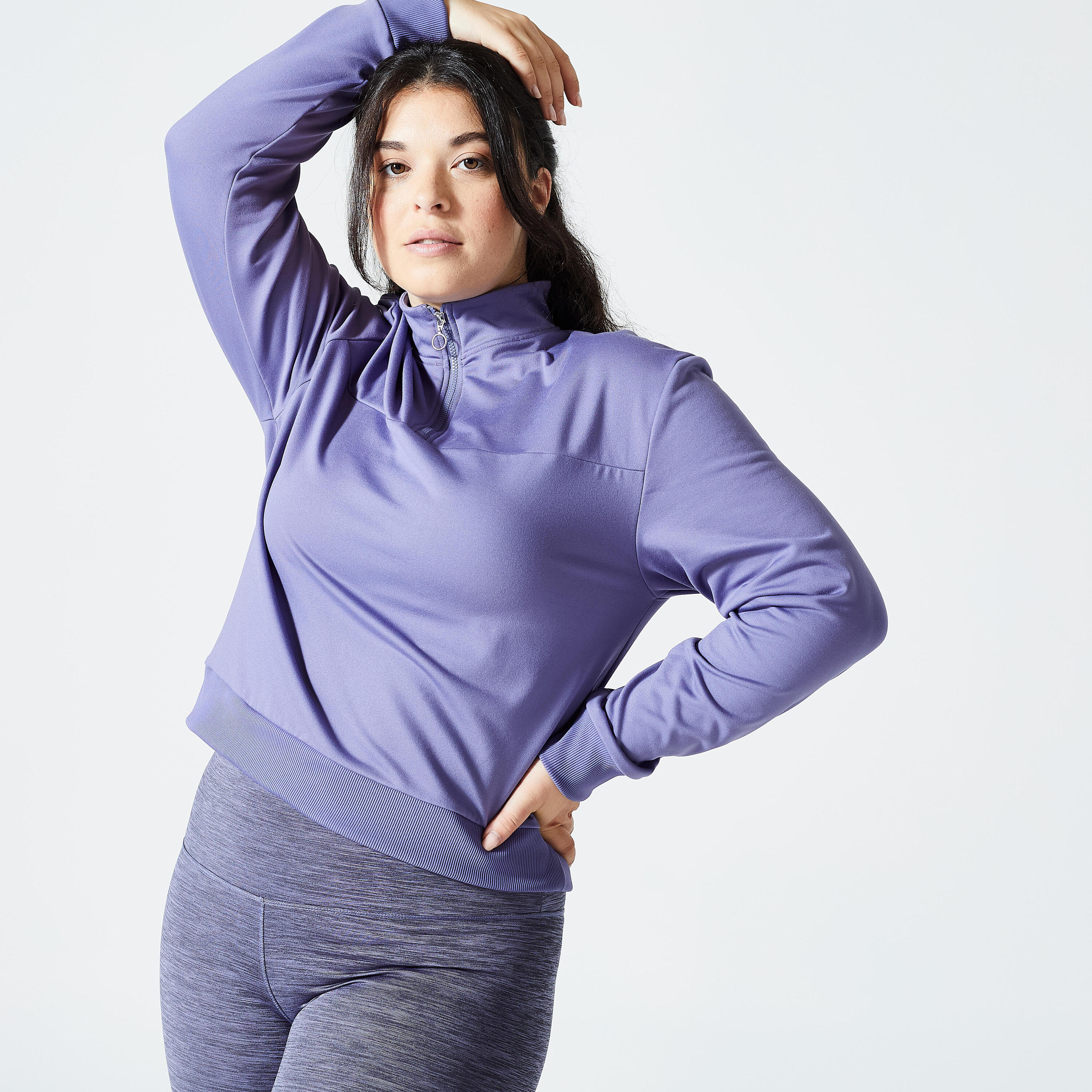 Women's Cropped Long-Sleeved Fitness Cardio Sweatshirt - Purple 1/4