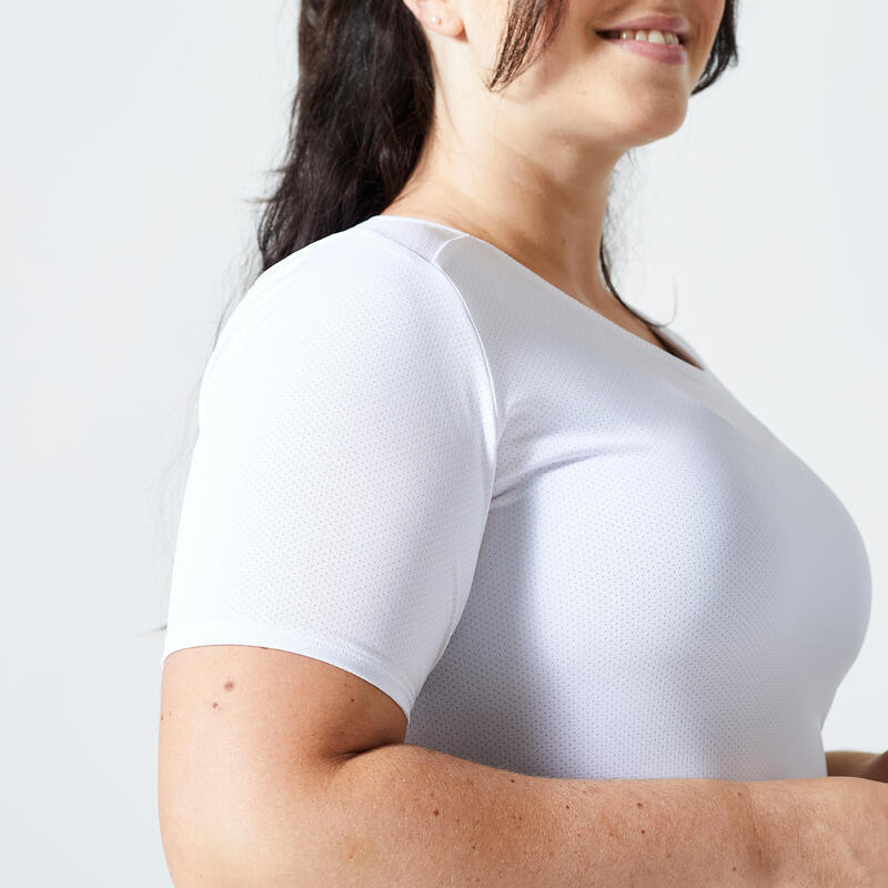 T-Shirt Damen tailliert Fitness Cardio - weiss
