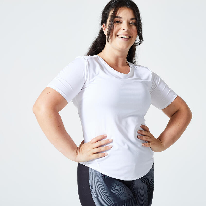 T-Shirt Cintré Fitness Cardio Femme - Blanc