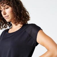 Ženska majica za kardio fitnes sa širokim izrezom - crna