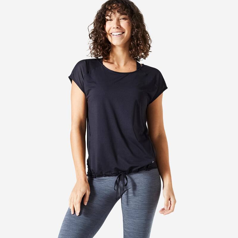 T-shirt donna fitness 120 taglio ampio traspirante nera
