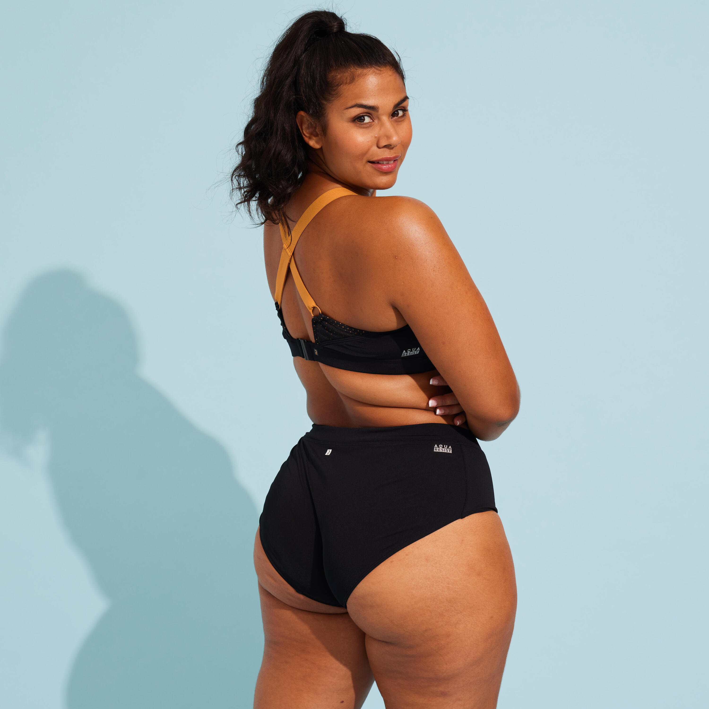 Top bikini Mujer aquagym negro ocre 2/8