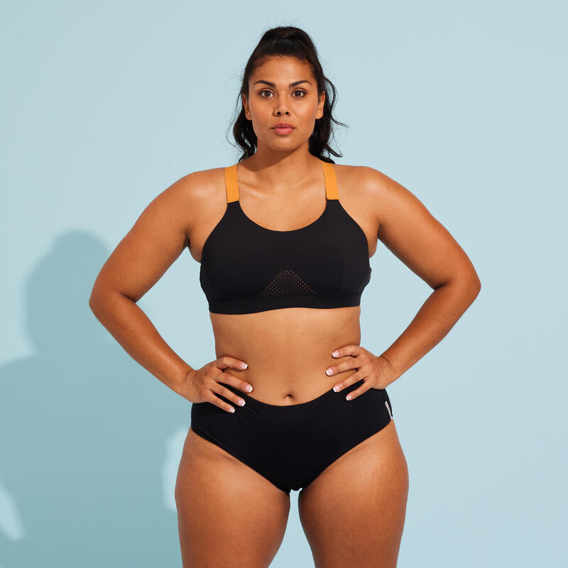 Top bikini Mujer aquagym negro ocre