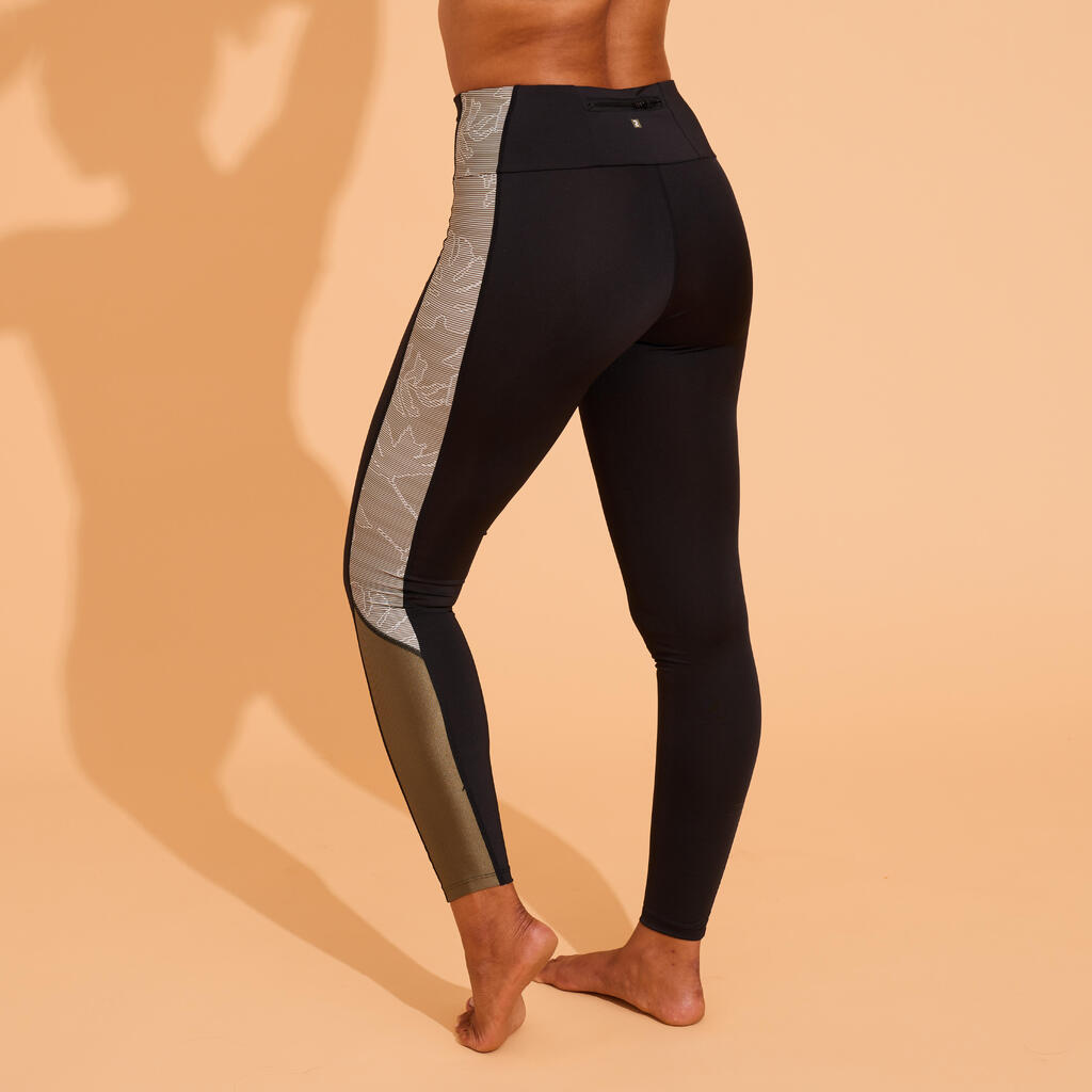 Damen Aquagym Leggings - schwarz/khaki bedruckt 