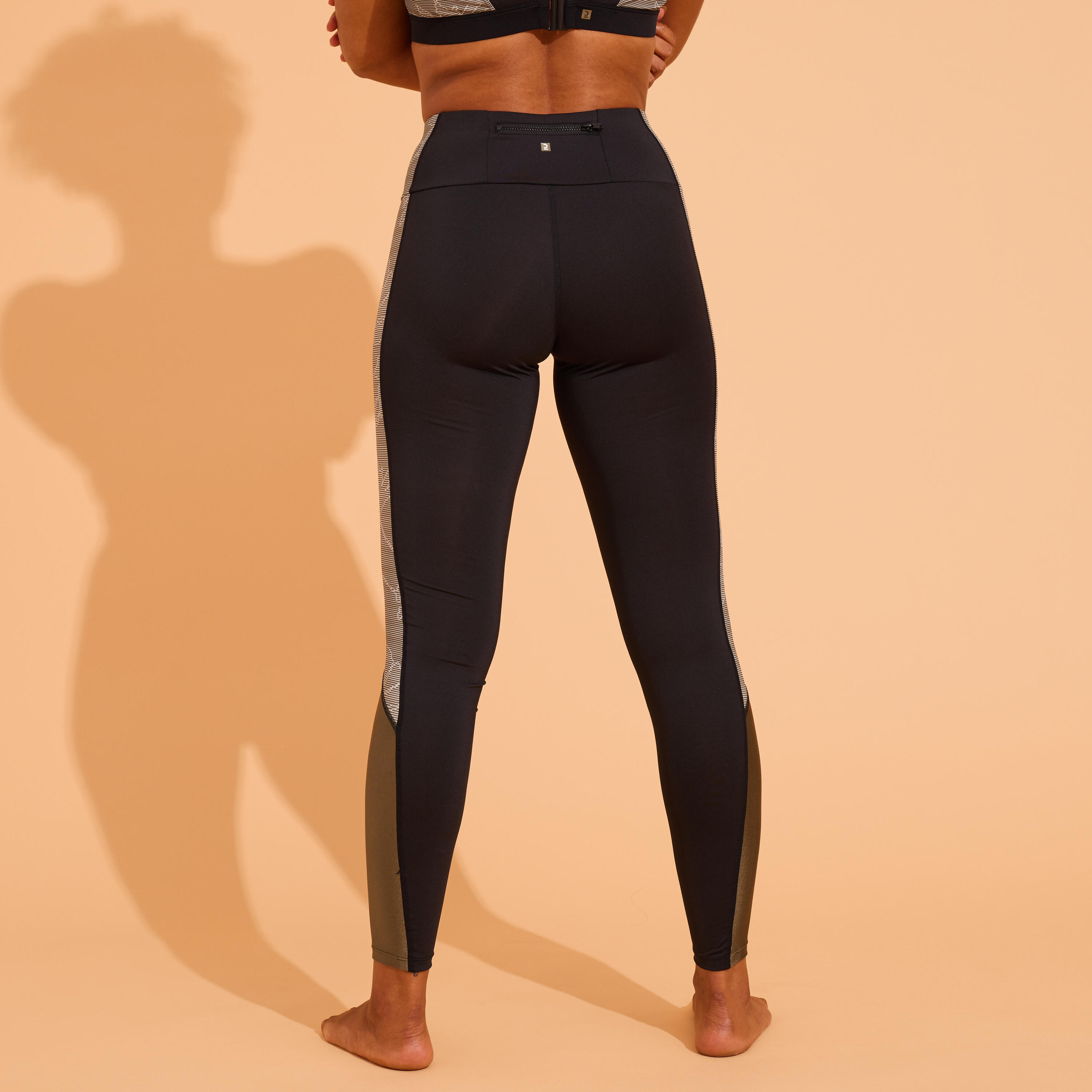Damen Aquagym Leggings - schwarz/khaki bedruckt  8/15