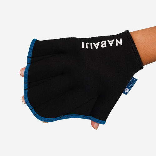 Paire de gants palmés Aquagym en néoprène noir bleu