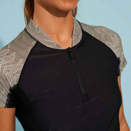 Women's short-sleeved top for Aquagym and Aquafitness black lia khaki