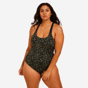 Bañador Mujer aquagym caqui negro