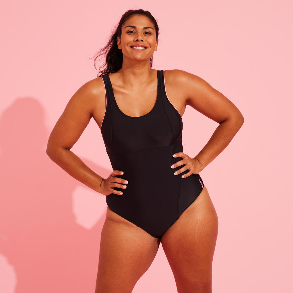 Sieviešu kopējais ūdens aerobikas peldkostīms “Doli”, melns ar rozā