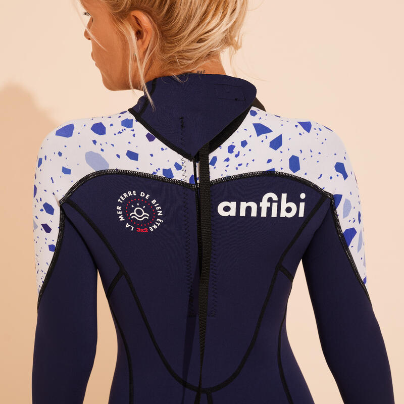 Shorty wetsuit voor aquawalking dames lange mouwen neopreen 3/2 mm