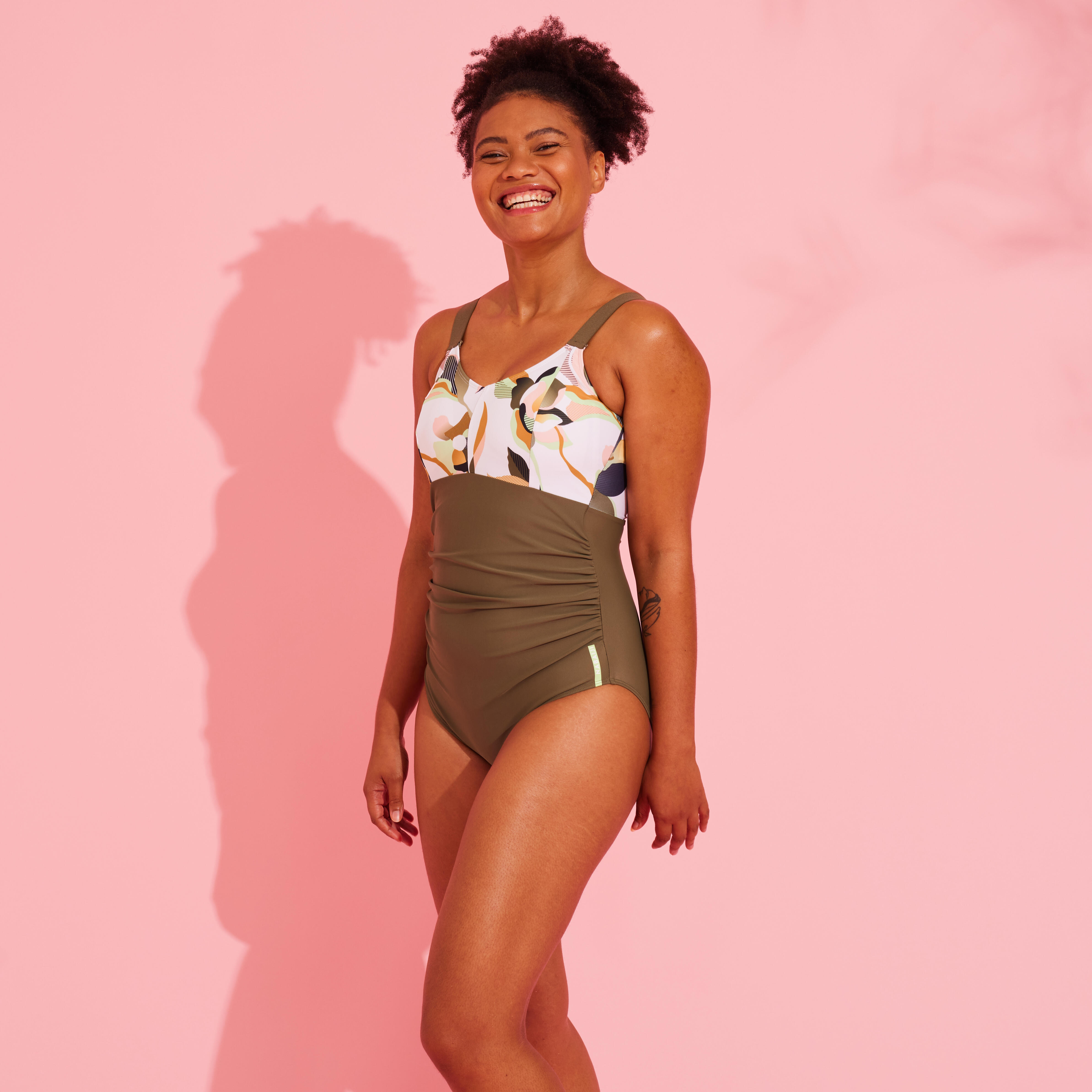 Aquafitness swimming one piece maternity swimsuit AYA khaki flo white