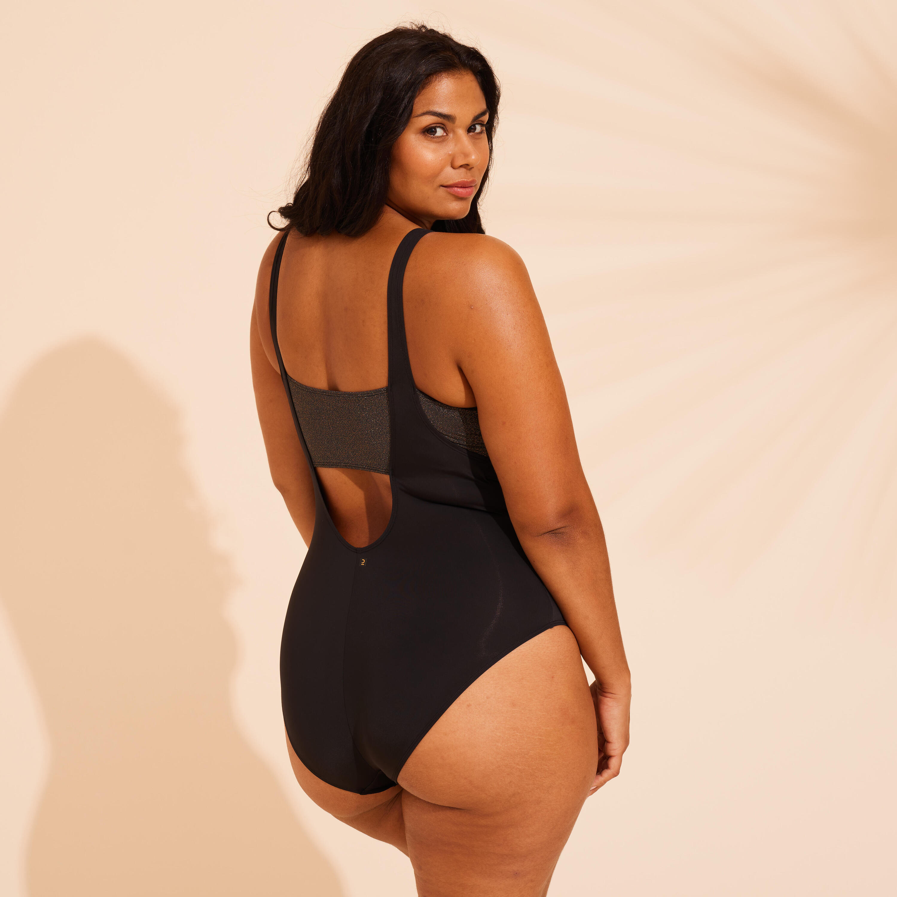 Badpak voor aquagym Zoey lovertjes zwart 3/8
