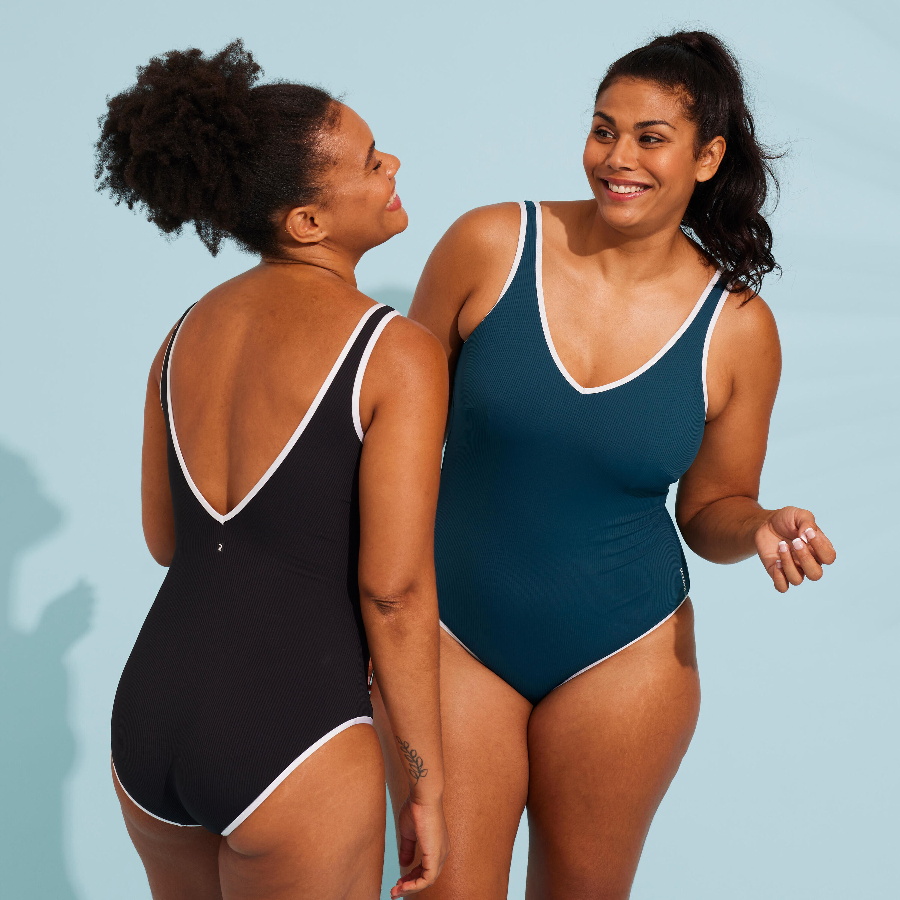 Women's aquafitness one-piece swimsuit Ines blue white 4/12