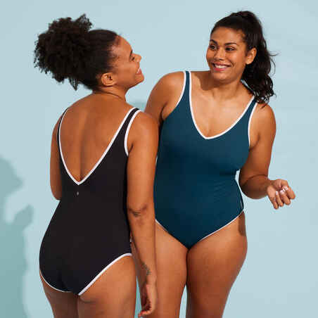 Women's aquafitness one-piece swimsuit Ines blue white