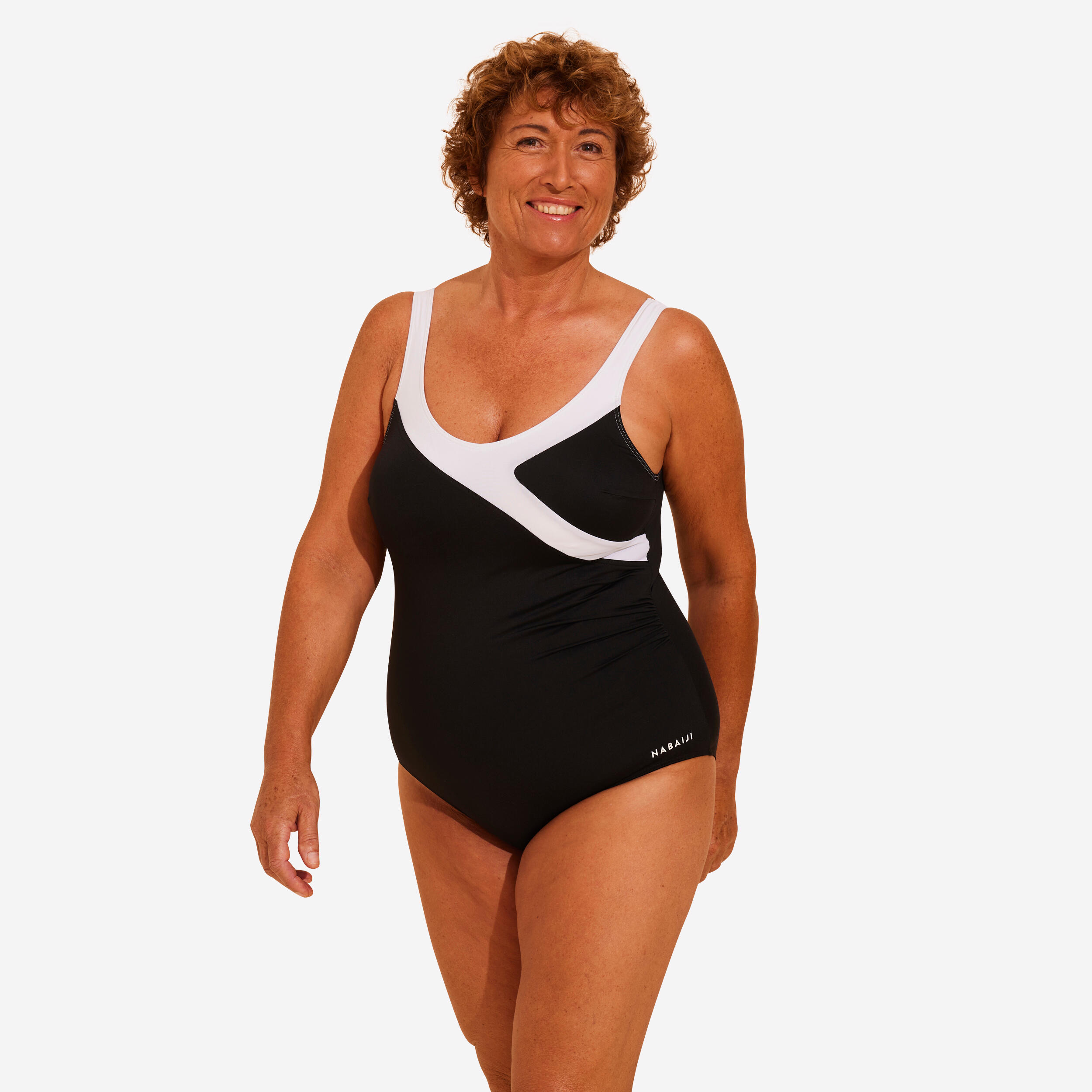 Decathlon | Costume intero donna KARLI nero-bianco per aquagym |  Nabaiji