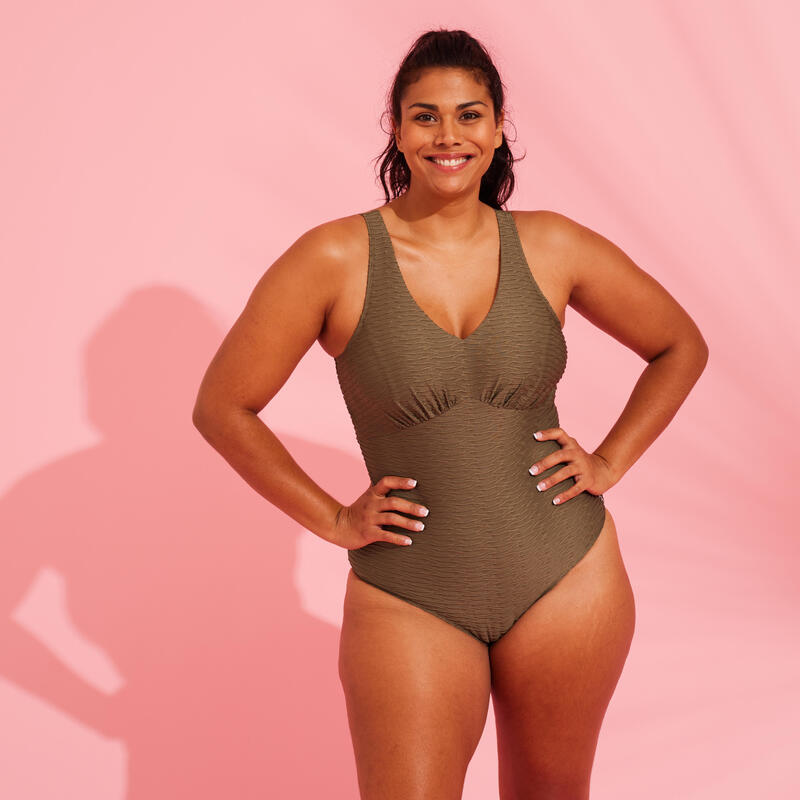 Bañador Mujer aquagym moldeador verde caqui. Disponible en talla grande