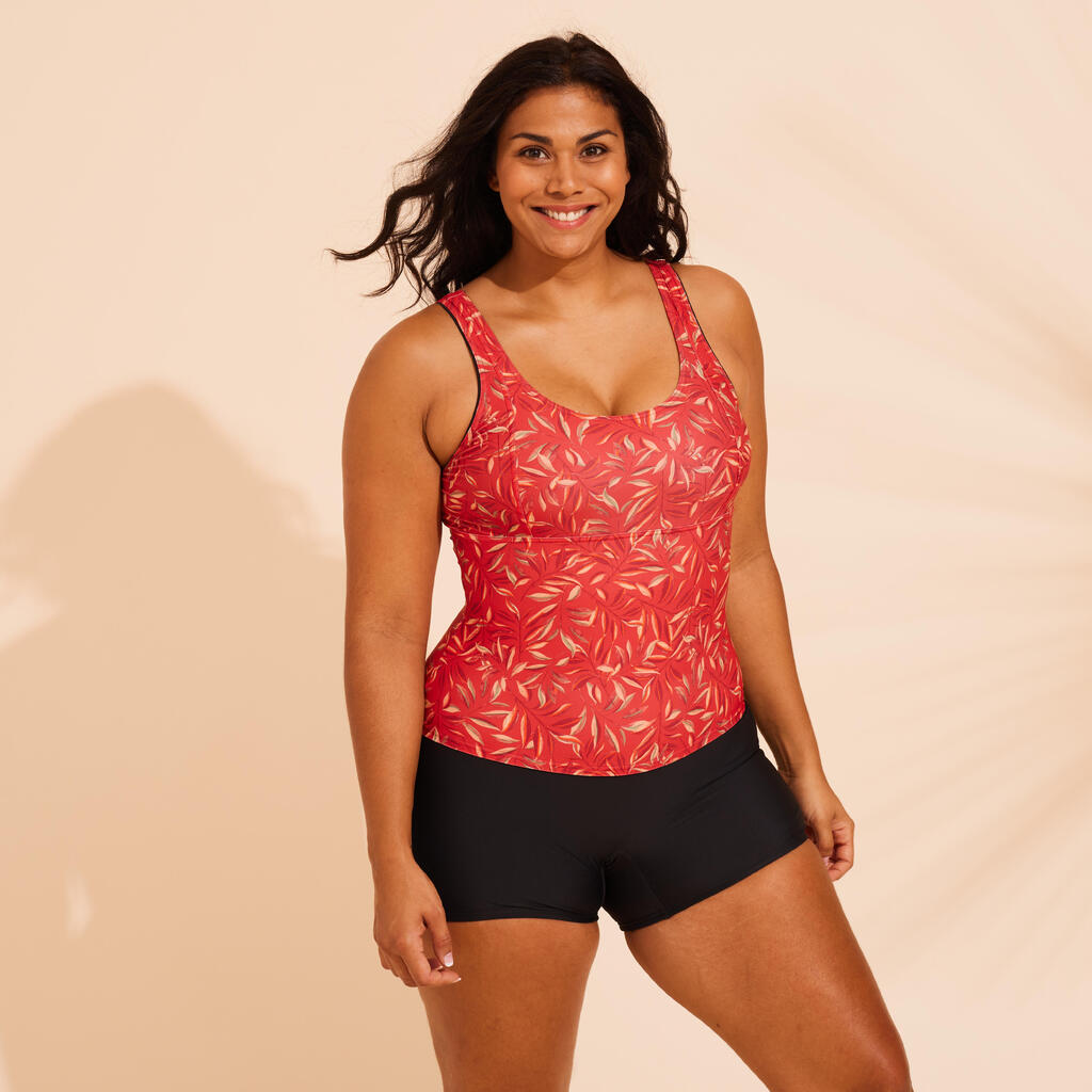 Vestido de baño enterizo de natación con short para Mujer Nabaiji rojo estampado