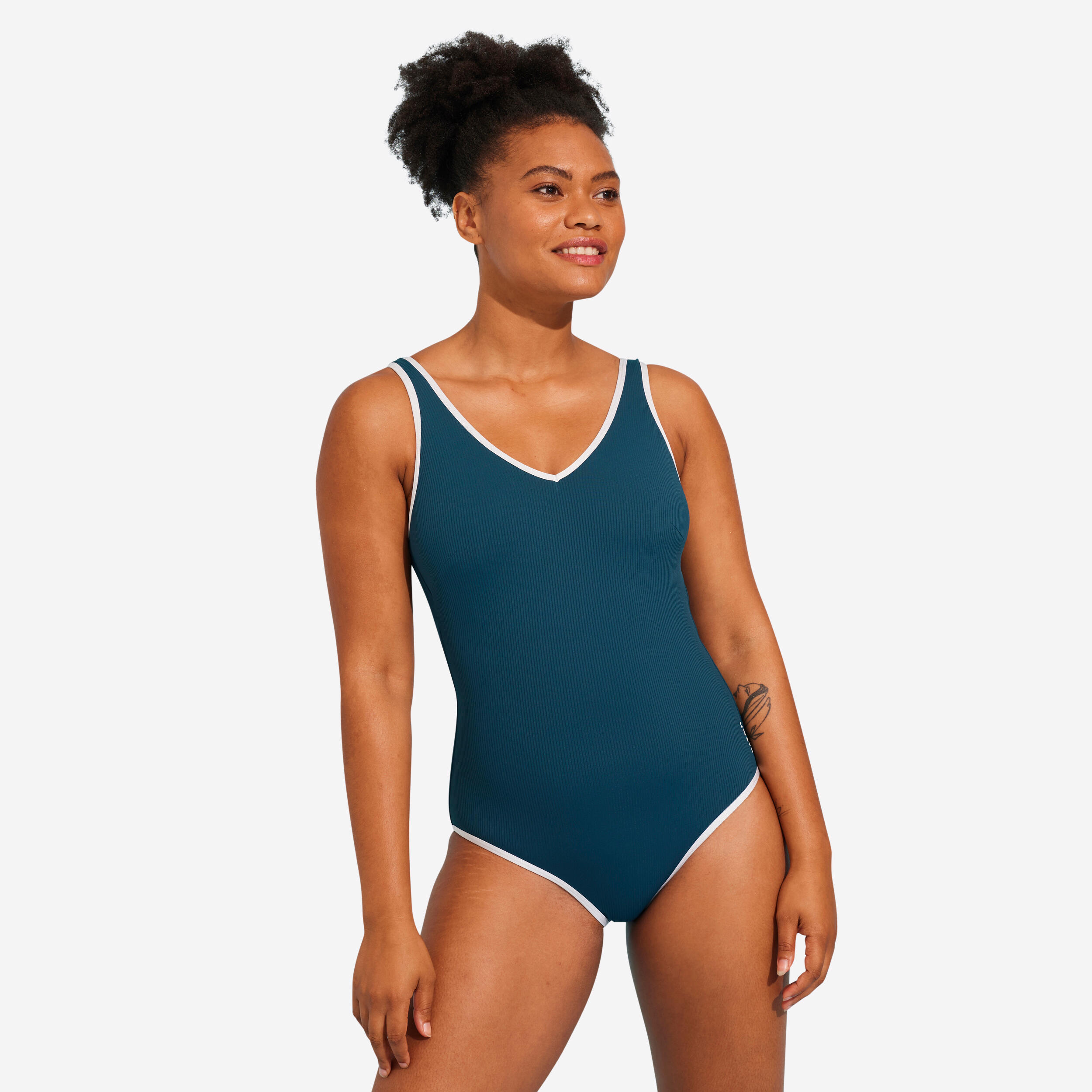 Ines costume da bagno aquagym donna 1 pezzo blu bianco