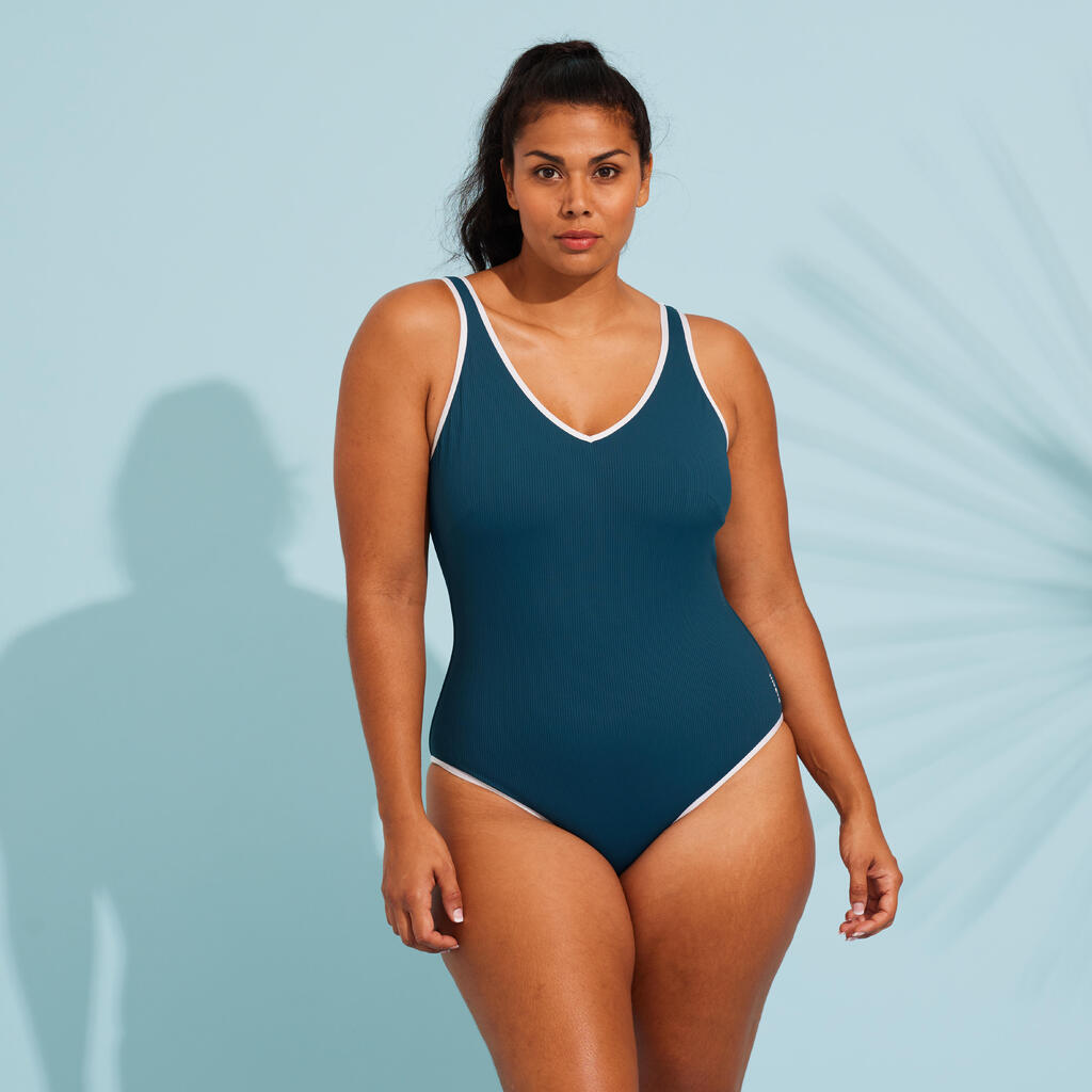 Jednodijelni kupaći kostim za aquafitnes Ines ženski plavo-bijeli