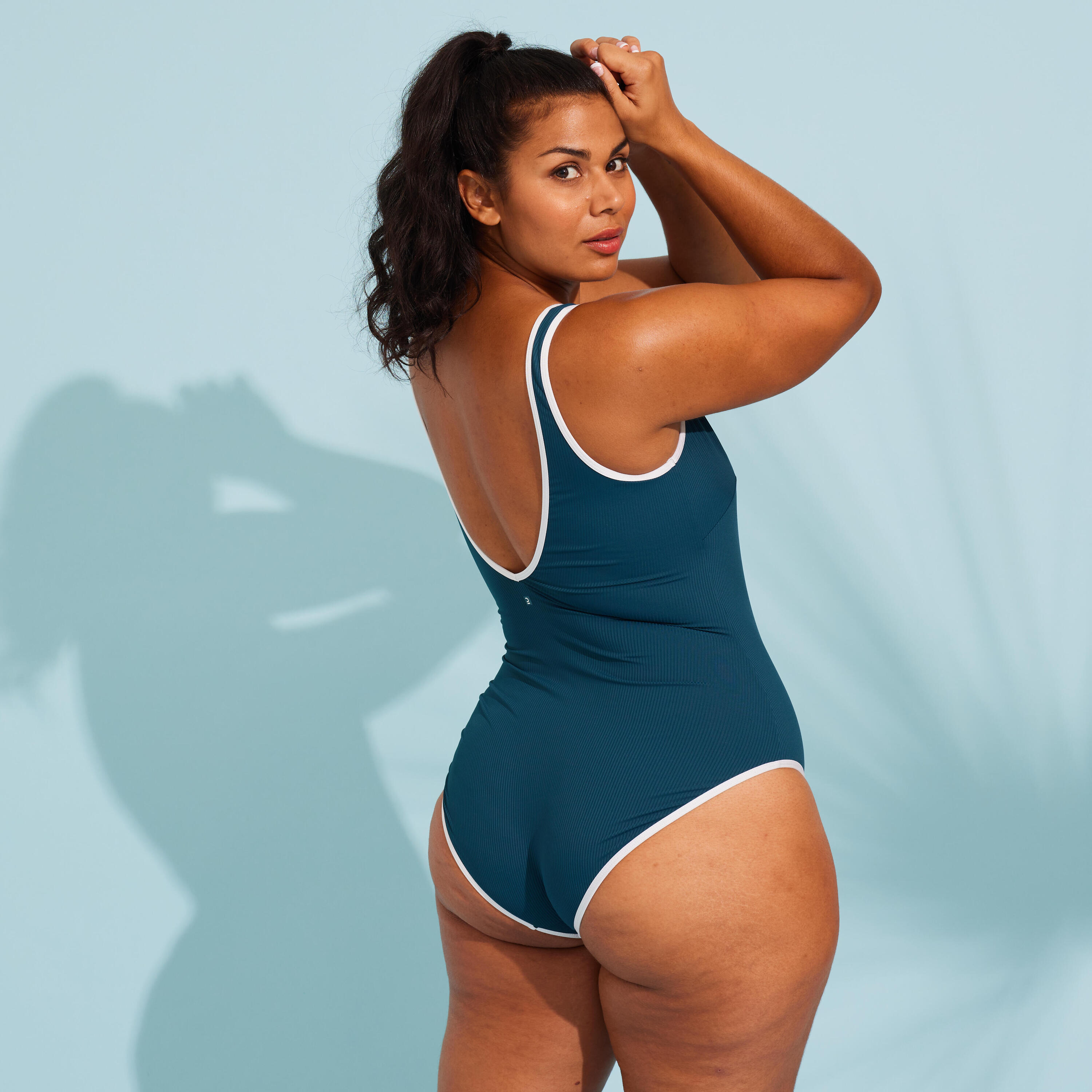 Badeanzug Damen Aquagym - Ines blau/weiß  6/20