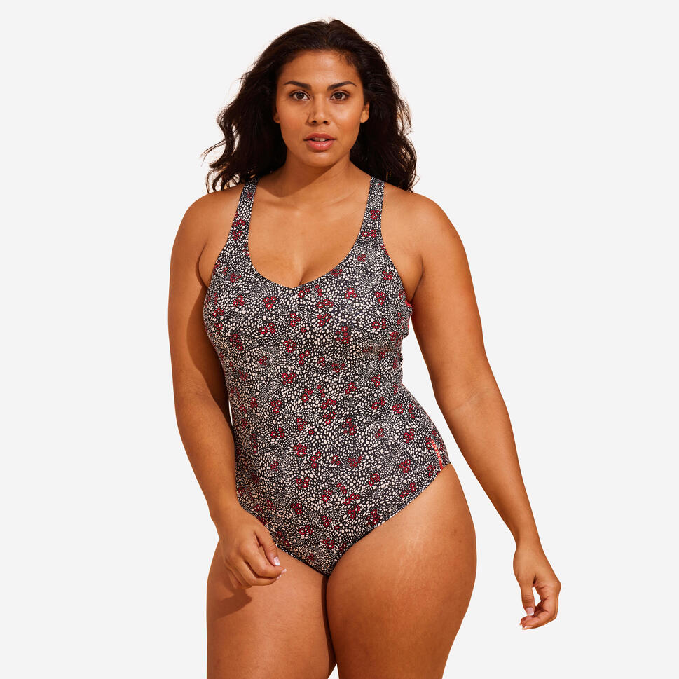 Women's onepiece aquafit swimsuit Zoey daisy black NABAIJI Decathlon