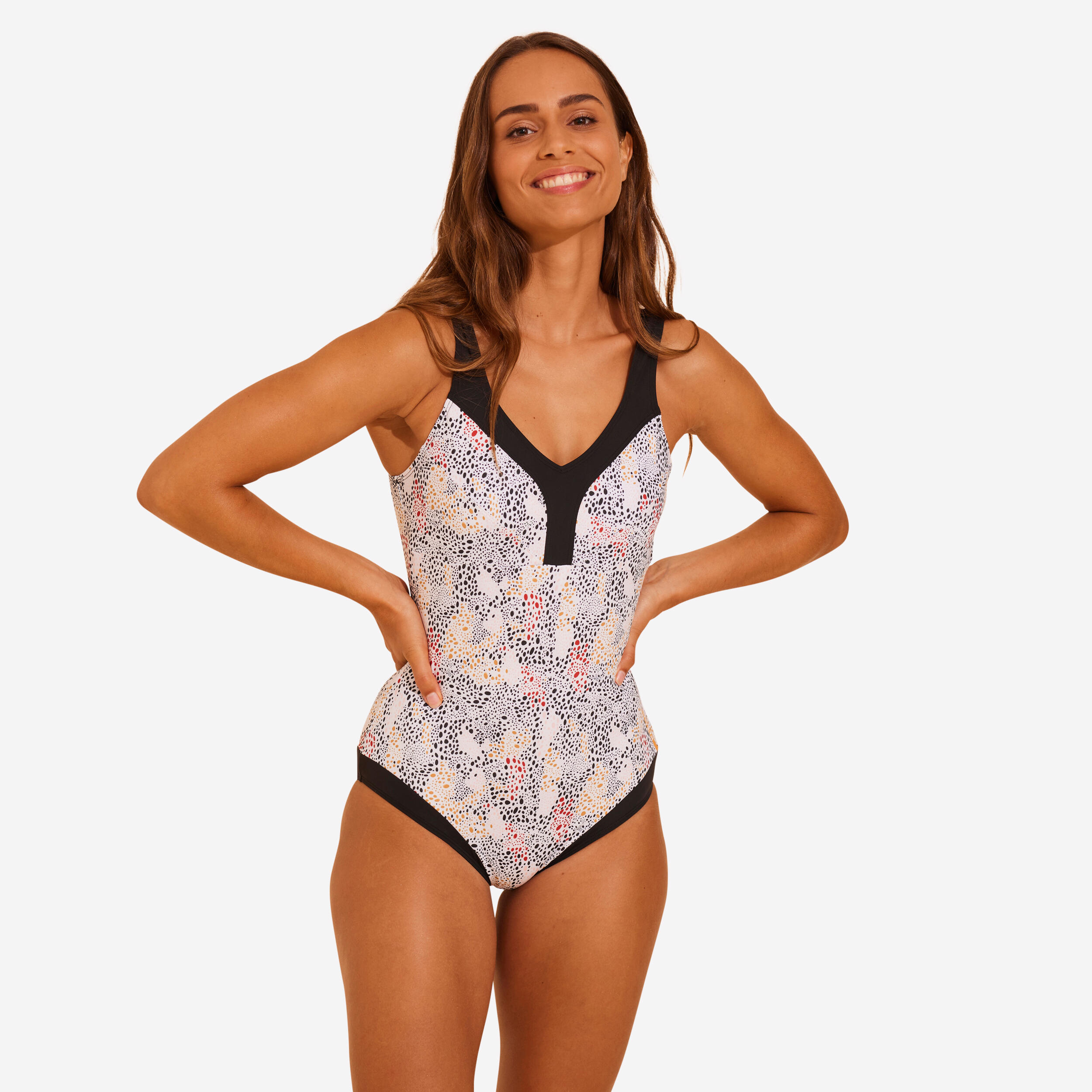 Women's 1-piece Swimsuit for Aquagym Clara daph white 1/14