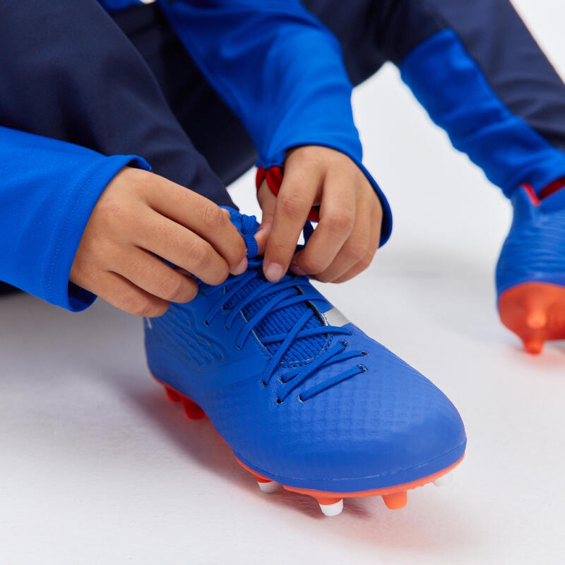 Voetbalschoenen met veters voor kinderen VIRALTO III FG blauw oranje