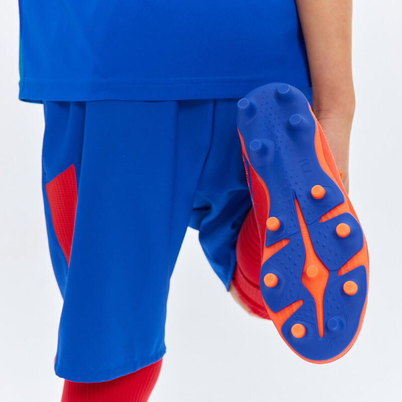 CHAUSSURES DE FOOTBALL ENFANT A LACETS VIRALTO I FG ORANGE ET BLEU