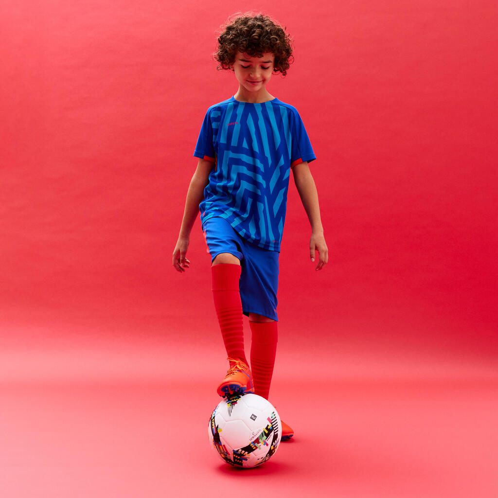 Bērnu futbola T krekls ar īsām piedurknēm “Viralto”, ūdens zils/rozā