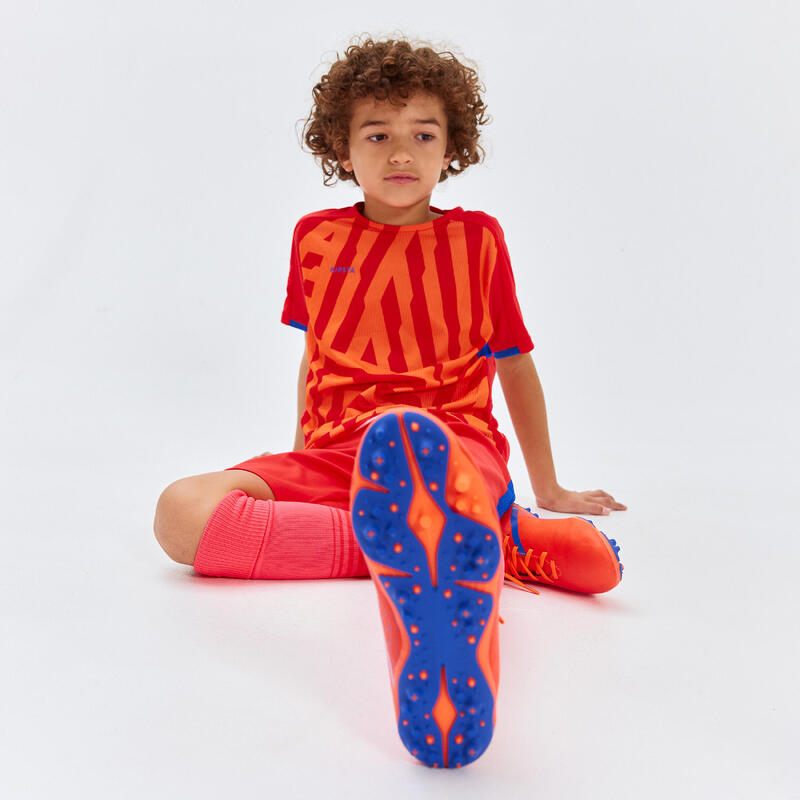 Kids' Lace-Up Football Boots Viralto I MG/AG - Orange/Blue