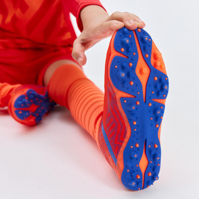 Kids' Lace-Up Football Boots Viralto I MG/AG - Orange/Blue