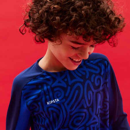 Vaikiški futbolo marškinėliai ilgomis rankovėmis „Viralto Letters“, mėlyni