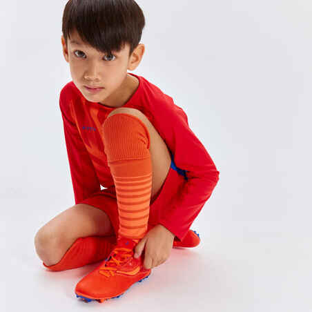 Kids' Football Socks Viralto Club - Red with Stripes