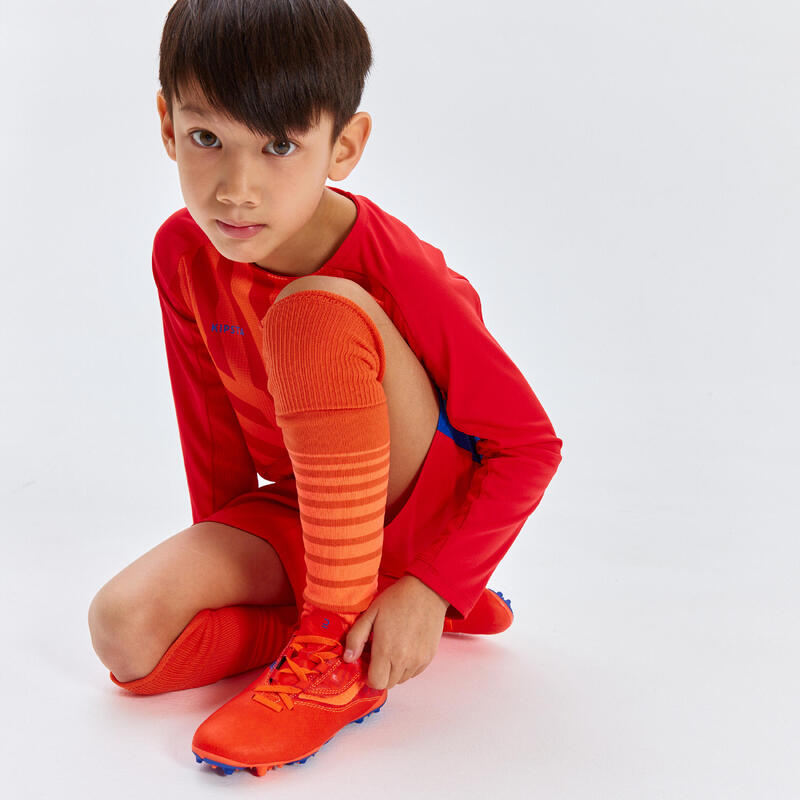 兒童款綁帶足球鞋Viralto I MG/AG -橘色/藍色