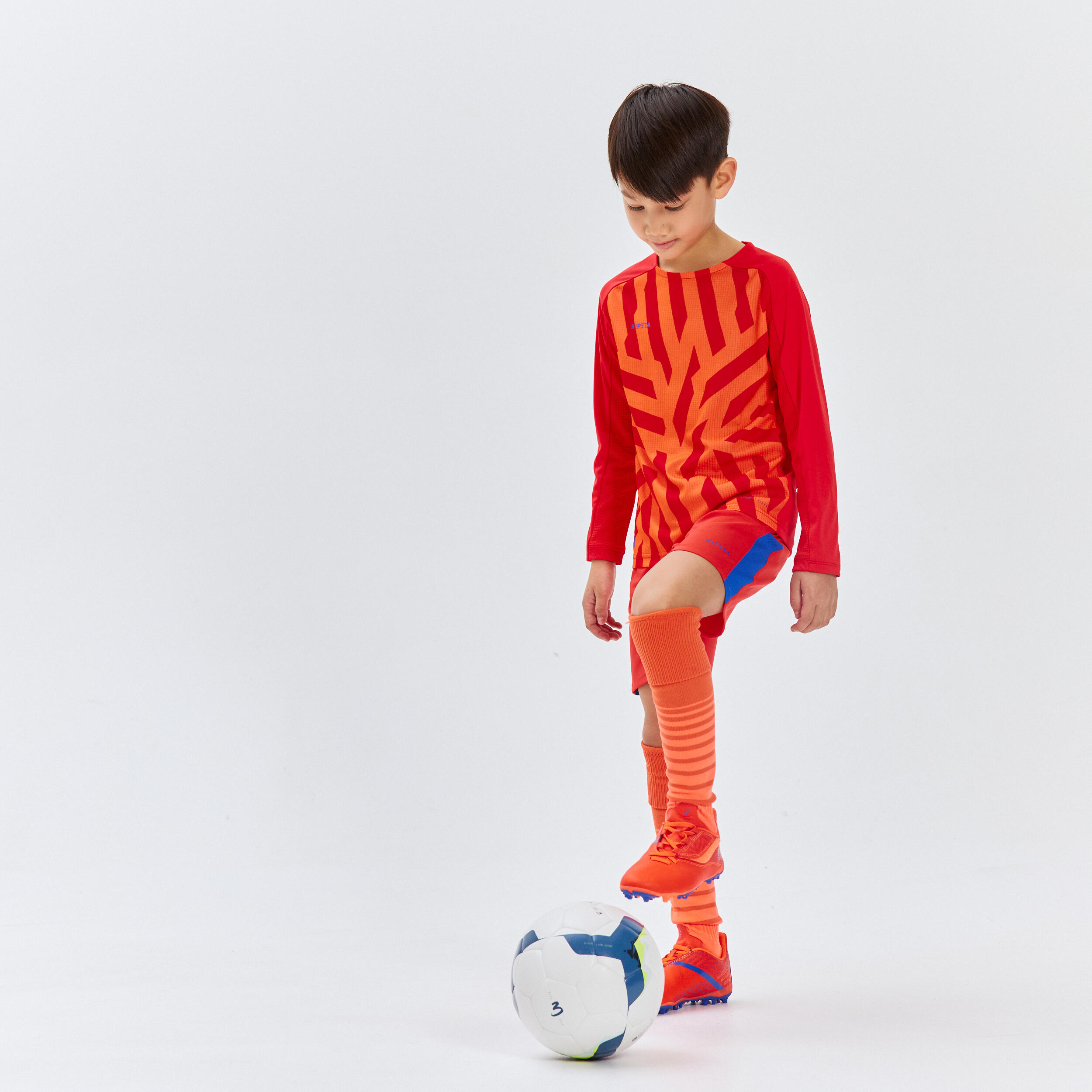 Kids' Football Socks Viralto Club - Red with Stripes 8/9