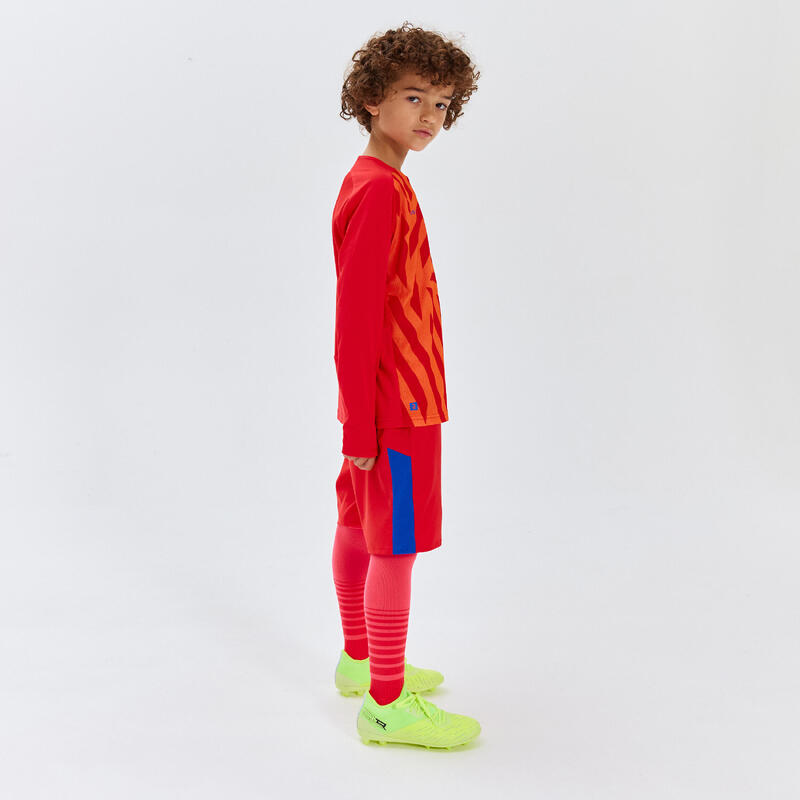 Chaussettes de football rayée enfant F500 Rose Fluo