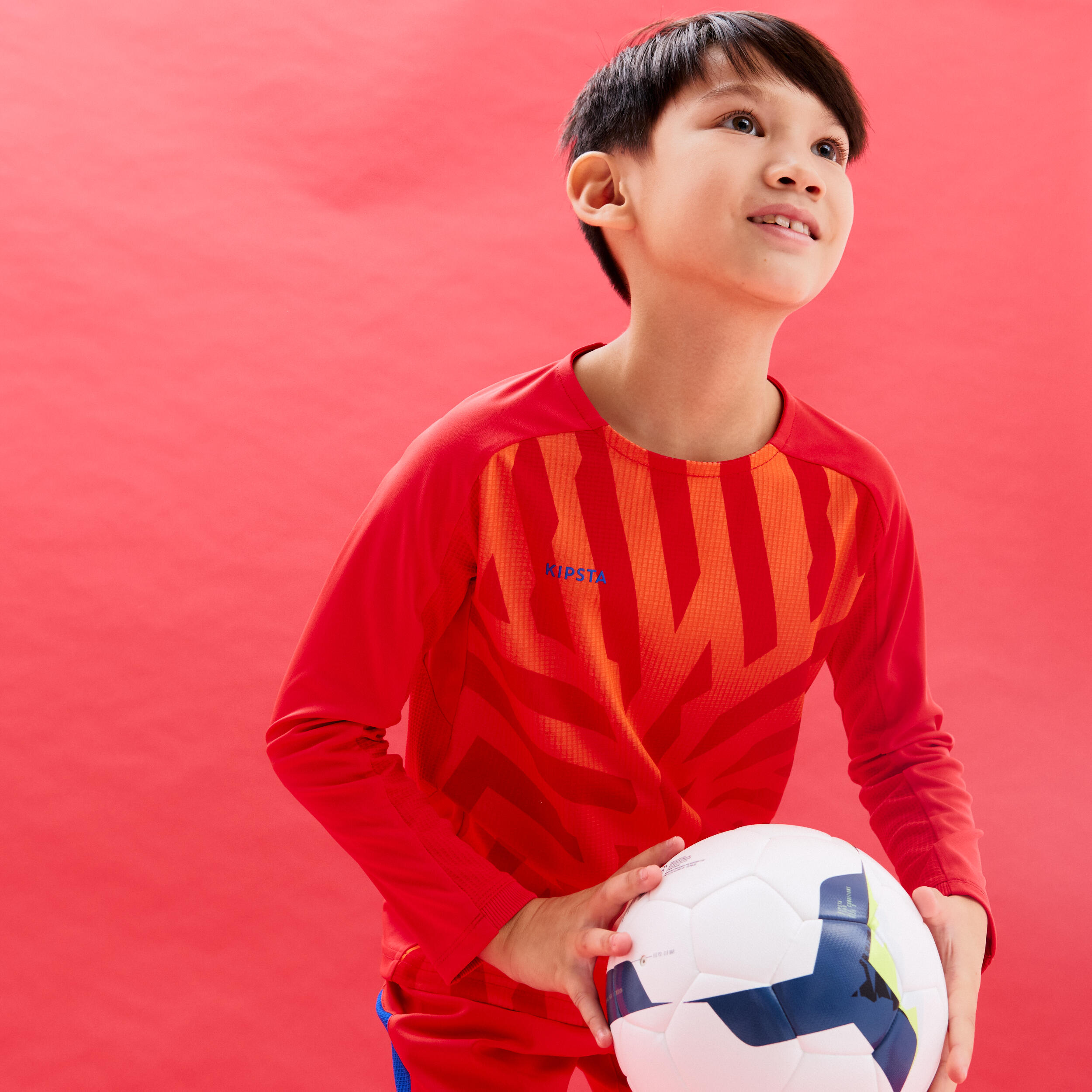 Kids' Long-Sleeved Football Shirt Viralto Aqua - Orange & Red 6/8