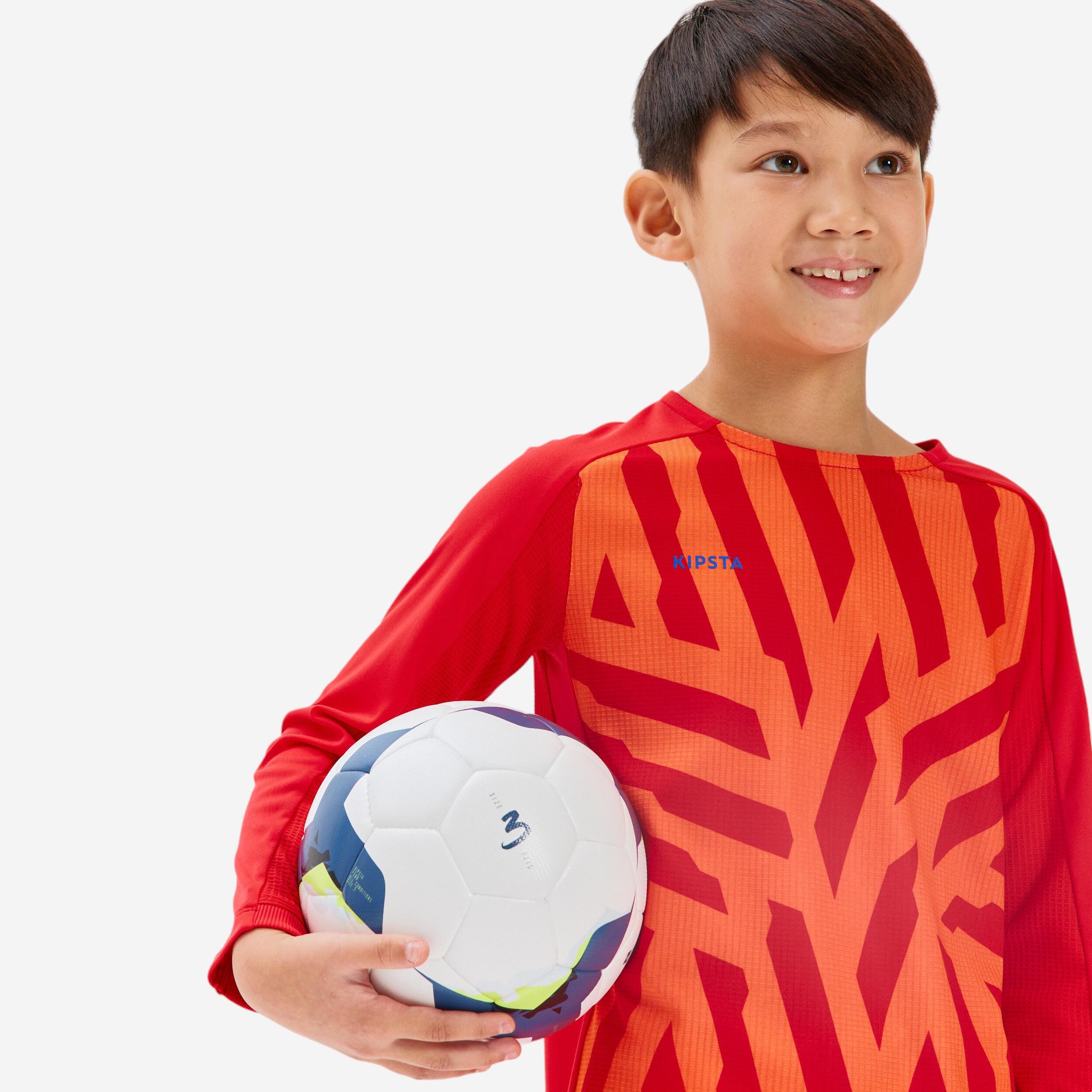 Kids' Long-Sleeved Football Shirt Viralto Aqua - Orange & Red 5/8