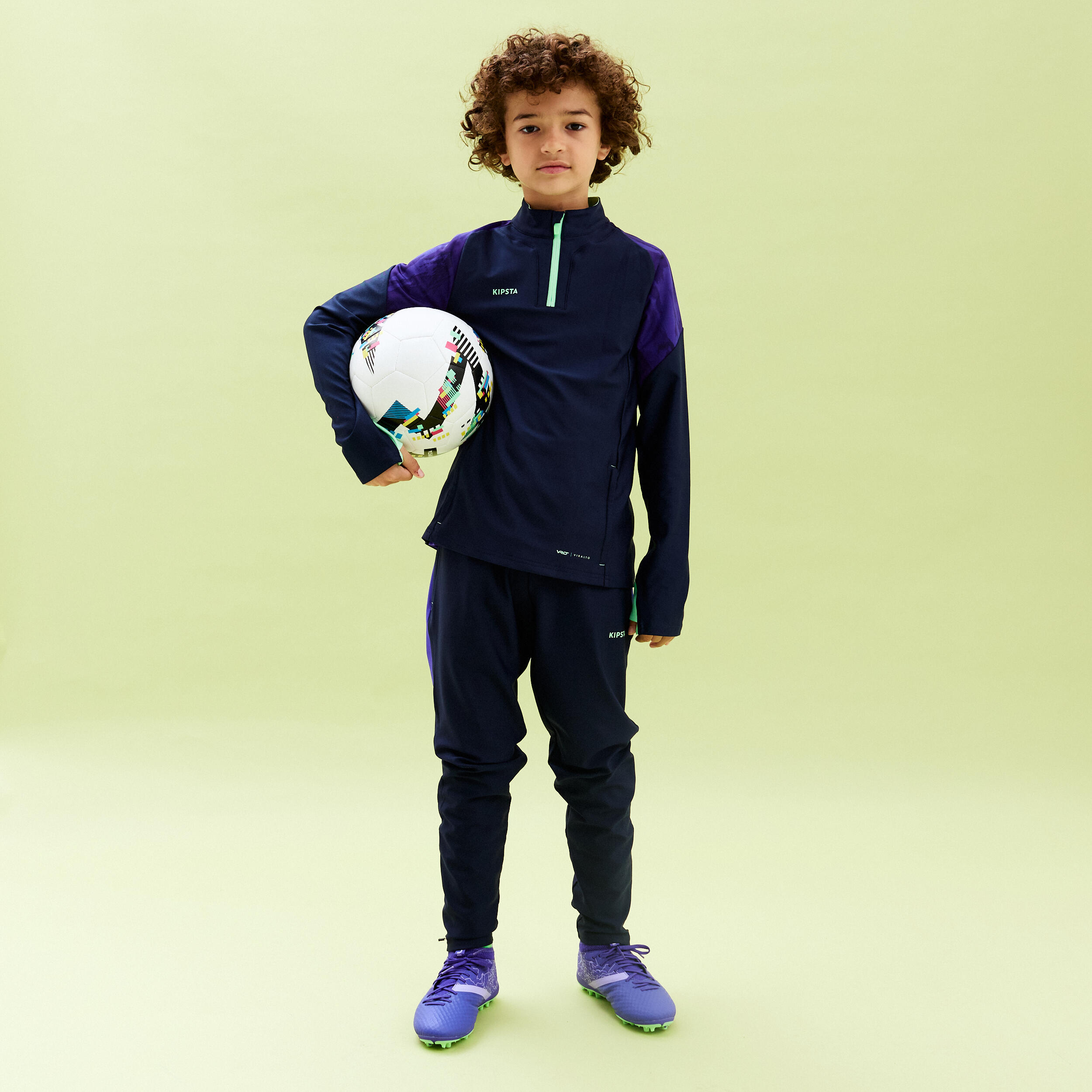 Kids' Football Half-Zip Sweatshirt Viralto Alpha - Navy/Purple/Sea Green 7/8