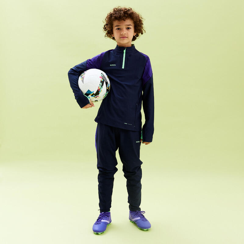 Dětská fotbalová mikina se zipem u krku Viralto JR Alpha tmavě modro-fialovo-zelená