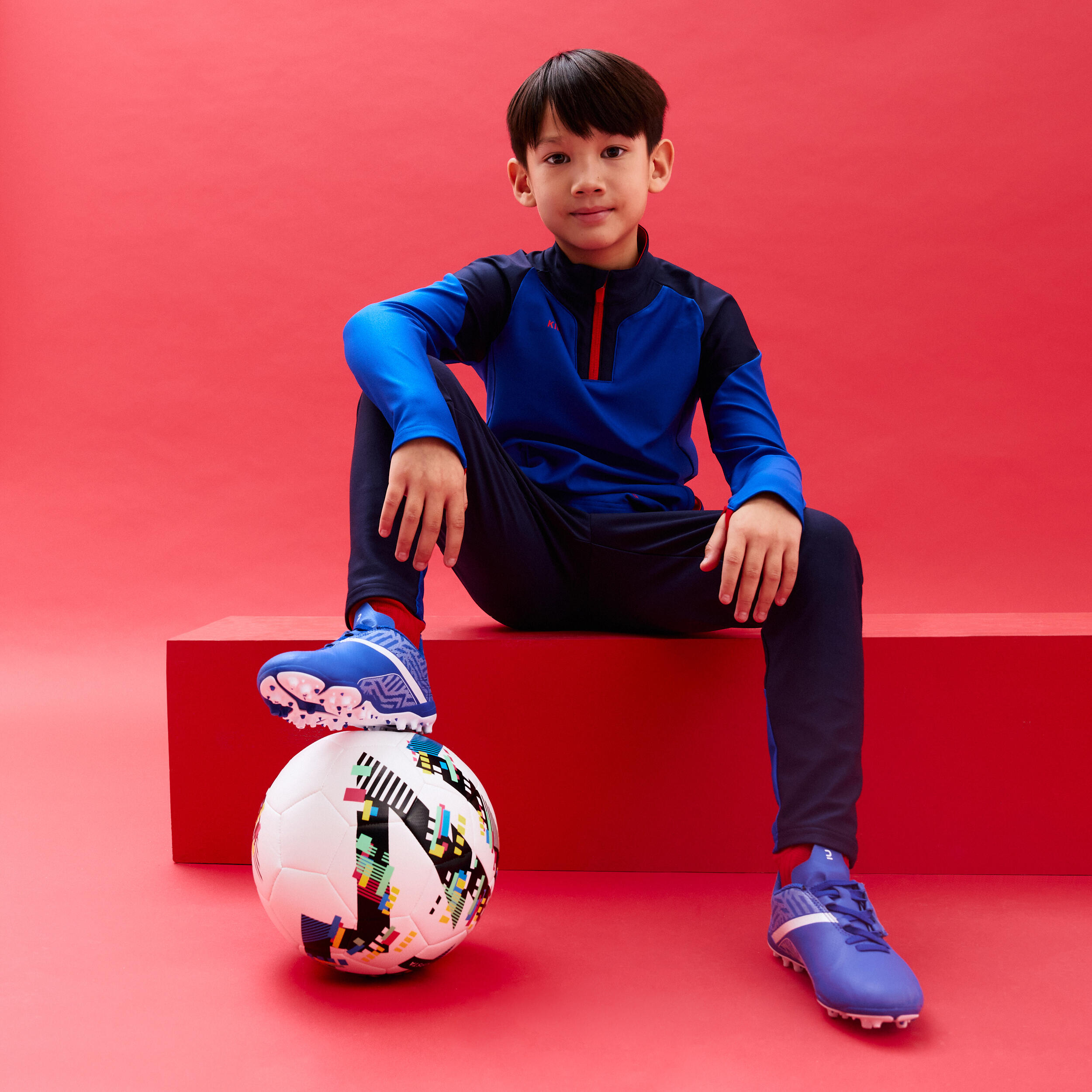 Sweatshirt Futebol 1/2 Fecho Criança VIRALTO KIDS Azul/Azul-marinho/Laranja Néon 8/9