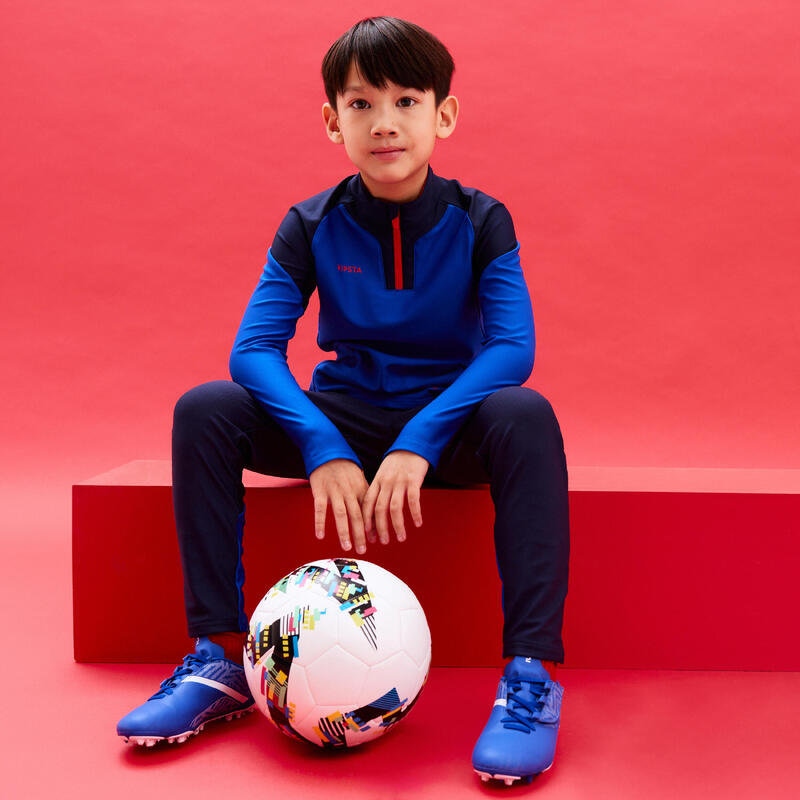 Voetbalbroek voor kinderen VIRALTO Kids marineblauw, blauw & fluo-oranje