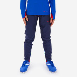 Voetbalsweater met halve rits voor kinderen VIRALTO blauw, navy en fluo-oranje
