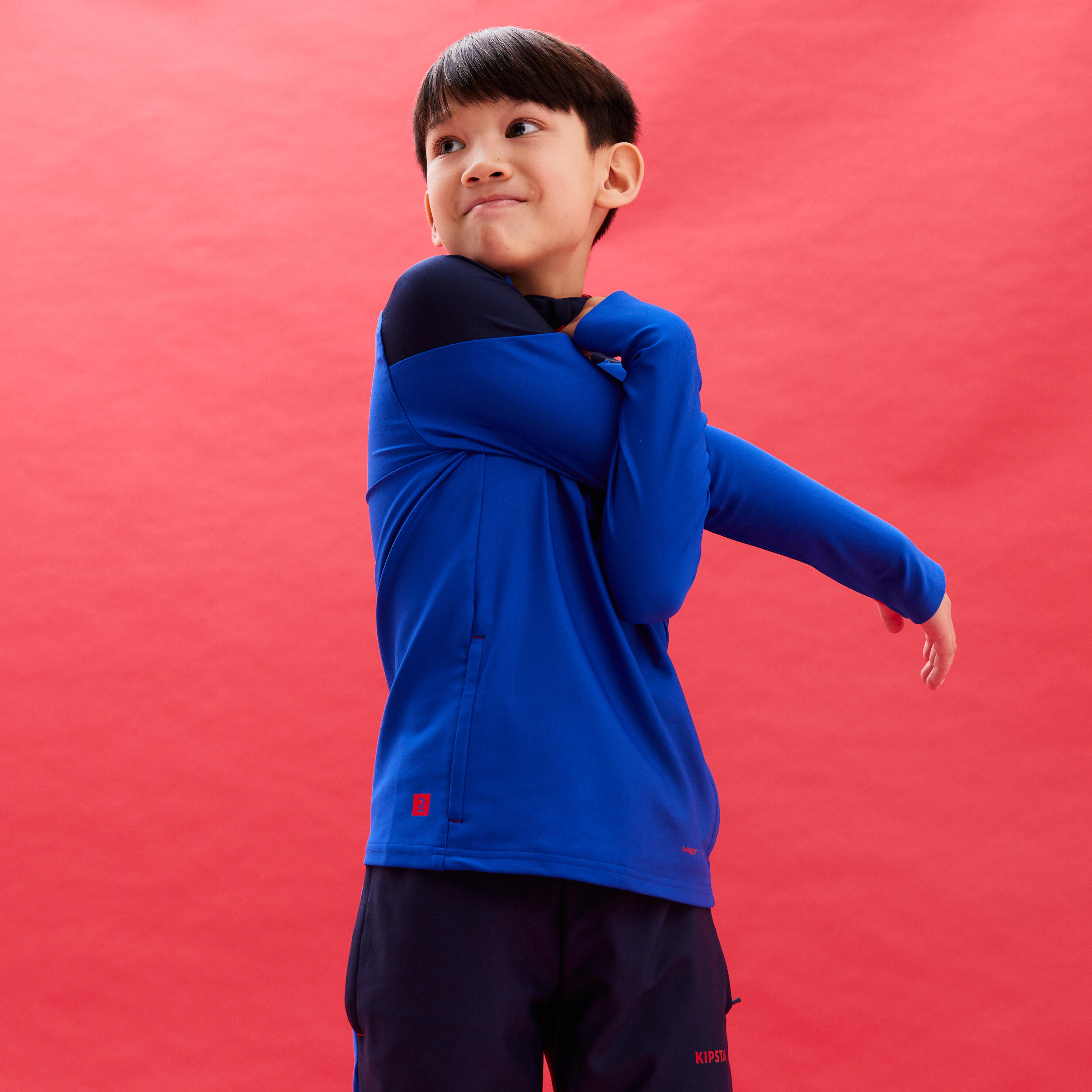 Sweatshirt Futebol 1/2 Fecho Criança VIRALTO KIDS Azul/Azul-marinho/Laranja Néon 7/9
