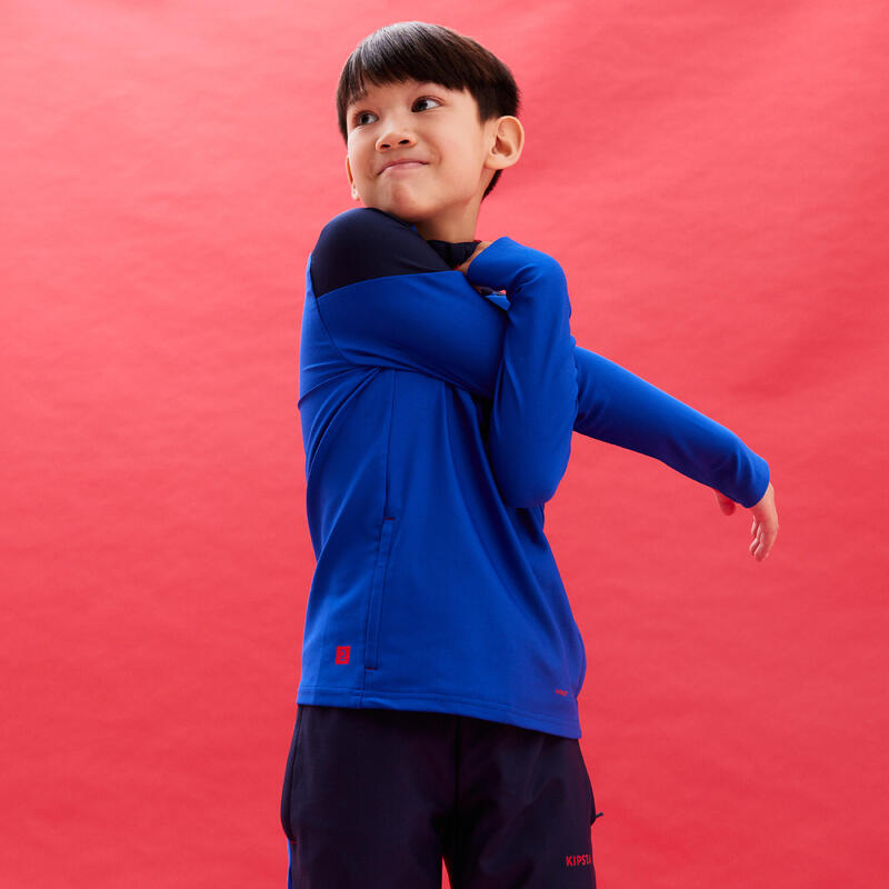 Felpa calcio bambino VIRALTO 1/2 zip blu-arancione fluo