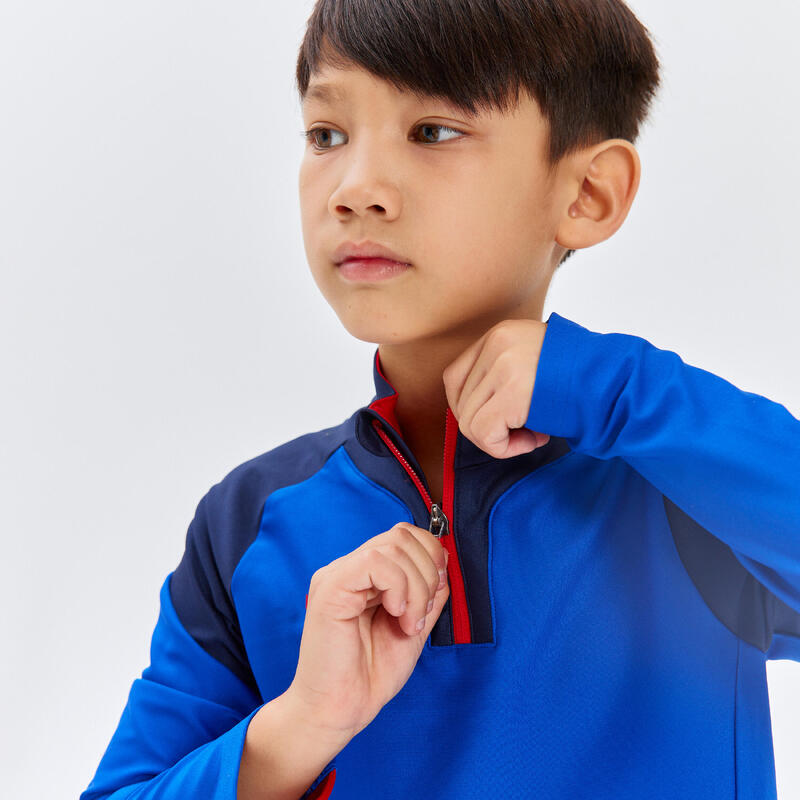 Kinder Fussball Sweatshirt mit Reissverschluss - Viralto blau/neonorange 