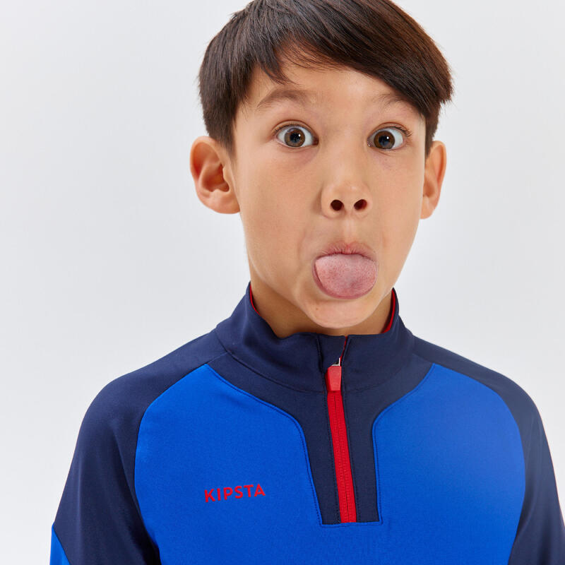 Kids' 1/2 Zip Football Sweatshirt Viralto - Blue, Navy & Neon Orange