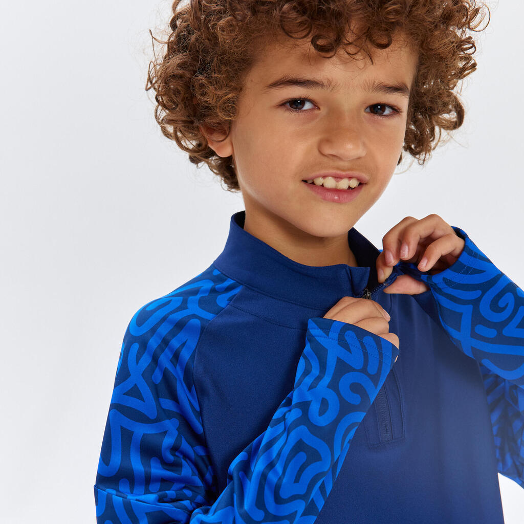 Vaikiškas futbolo džemperis su pusiniu užtrauktuku „Viralto“, mėlynas