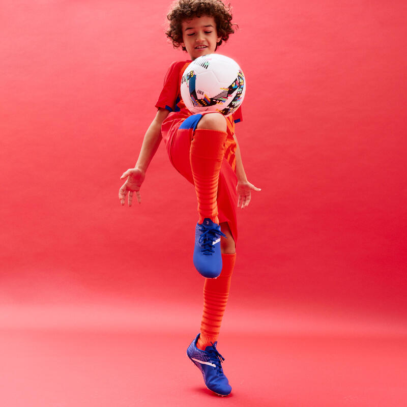兒童款綁帶足球鞋Viralto I MG/AG-藍色/白色